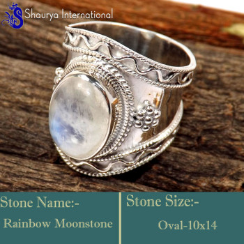 Rainbow Moonstone K - RSS859-Trendy Look Colourful Designer Exclusive Rings 925 Sterli