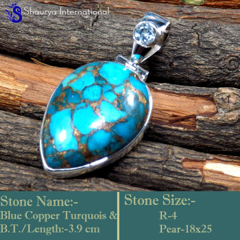 Blue Copper Turquoise  & Blue Topaz I - SSP858-Valentine's Offer Gorgeous Two Stone Wholesale Pendants 9