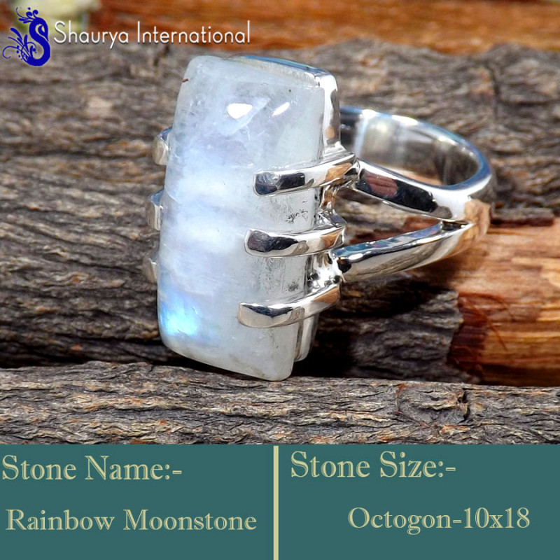 Rainbow Moonstone I - RSS847-Glamorous Prong Setting Valentine's Special Rings 925 Ste