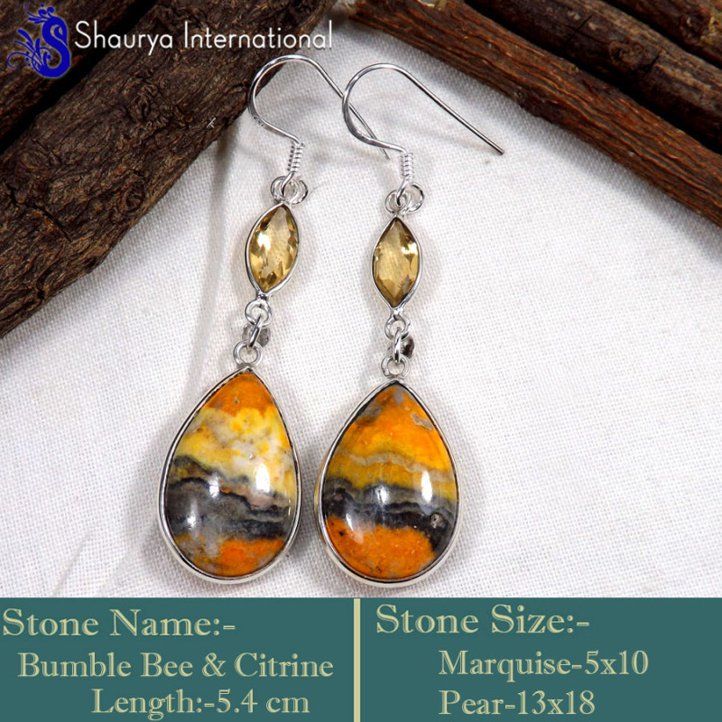 Bumble Bee & Citrine B - BZE750-Genuine Bumble Bee Valentine's Special Handmade Earrings Bumble Bee & Citrine B - BZE750-Genuine Bumble Bee Valentine's Special Handmade Earrings