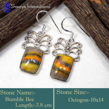 Bumble Bee A - BZE743-Fabulous Bumble Bee Handmade Designer Bezel Earrings 925