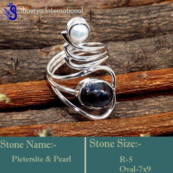 Pietersite & Pearl E - SDR654-Genuine Gemstone Latest Design Elegant Rings 925 Sterling