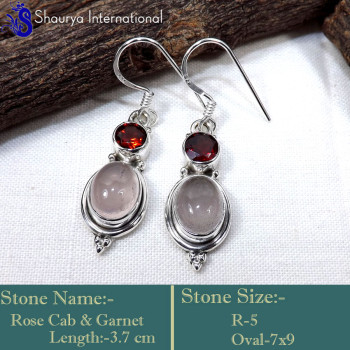 Garnet Cut &Rose Cab D - SDE754-Stylish Two Stone Handmade Designer Earrings  925 Sterlin