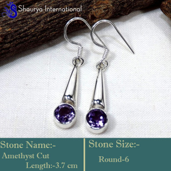 Amethyst Cut E - SDE753-Faceted Cut Gemstone Pretty Design Earrings 925 Sterling