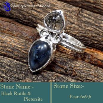 Black Rutile & Pietersite C - SDR646-Designer Two Stone Beautiful Handmade Rings 925 Sterling