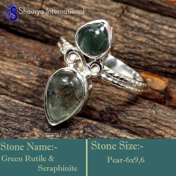 Green Rutile & Seraphinite I - SDR646-Designer Two Stone Beautiful Handmade Rings 925 Sterling