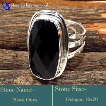 Black Onyx Cut A - SDR628-Unique Cut Gemstone Fashionable Designer Rings 925 Sterli
