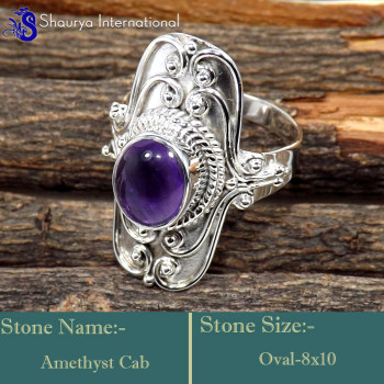 Amethyst Cab O - SDR623-Gorgeous Party Look Wholesale Handmade Rings 925 Sterling