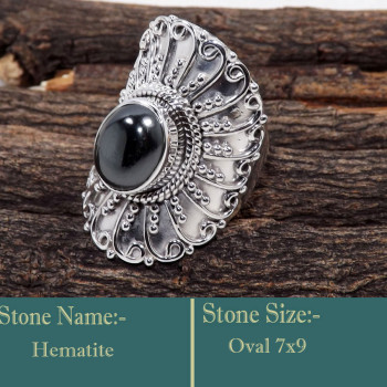 Hematite D - SDR607-Solid 925 Sterling Silver Semiprecious Gemstone Designer