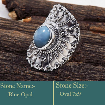 Blue Opal E - SDR607-Solid 925 Sterling Silver Semiprecious Gemstone Designer Blue Opal E - SDR607-Solid 925 Sterling Silver Semiprecious Gemstone Designer