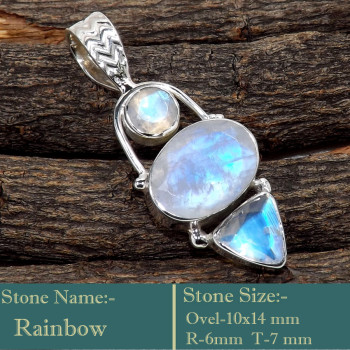 Rainbow Moonstone Cut O - SD616-925 Sterling Silver Three Stone Designer Handmade Wholesal