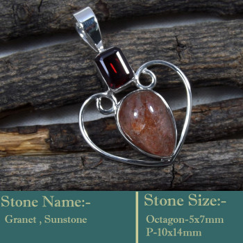 Garnet & Sunstone Cab J - SD605-Solid 925 Sterling Silver Cab Gemstone Colourful Designer