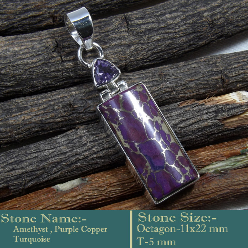 Amethyst & Purple Copper Turquoise Cab A - SD603-Cab Gemstone-Solid 925 Sterling Silver Colourful Designer