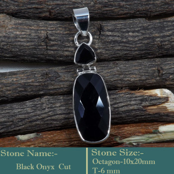Black Onyx Cut G - SD602-Cut Gemstone Solid 925 Sterling Silver Designer Pendant Wh