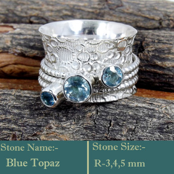 Blue Topaz Cut I - SDR595-Colourful Cut Gemstones 925 Sterling Silver Ring Wholesal