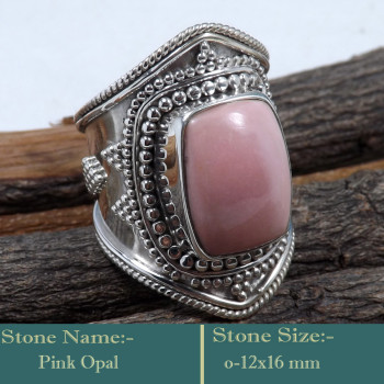 Pink Opal Cab F - SDR593-Attractive 925 Sterling Silver Cab Gemstones Designer Rin