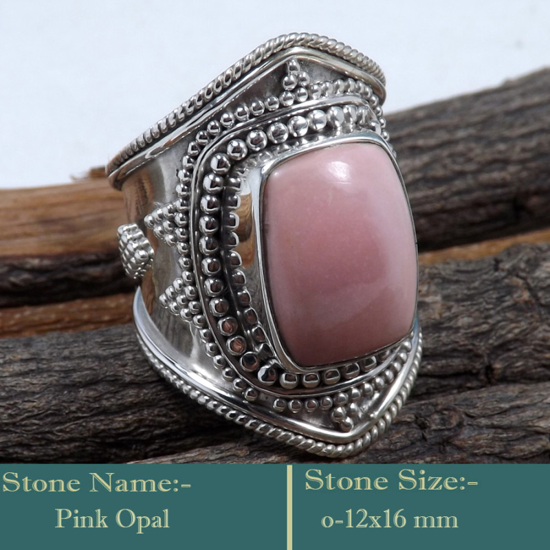 Pink Opal Cab F - SDR593-Attractive 925 Sterling Silver Cab Gemstones Designer Rin