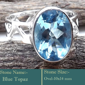 Blue Topaz Cut O - SCR835-Awesome Look Handmade 925 Silver Cut Gemstone Rings