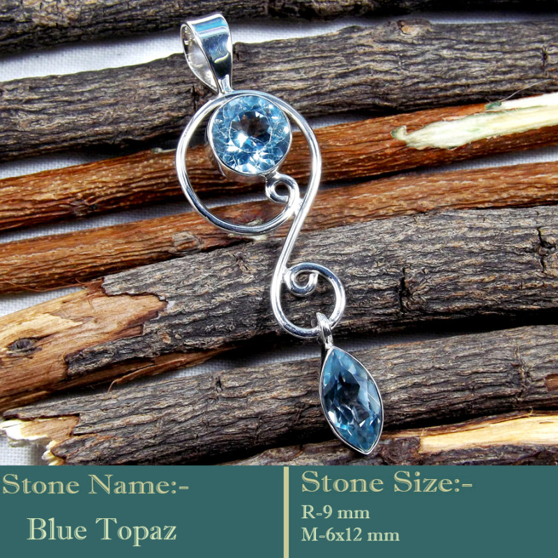 Blue Topaz Cut O - SD593-Solid 925 Silver Superb Cut Gemstone Wholesale Designer Pe
