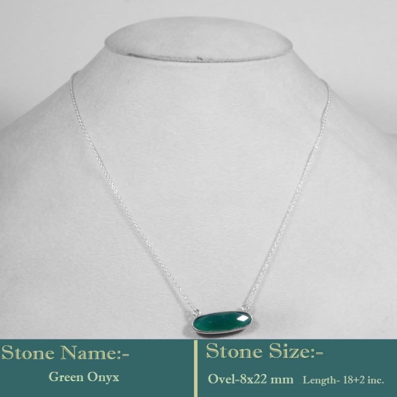 Green Onyx Cut G - BZN983-Solid 925 Sterling Silver Awesome Semiprecious Cut Gemsto