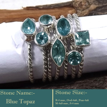 Blue Topaz Cut B - STK944-Fabulous Look Stacking Cut Gemstone 925 Sterling Silver W