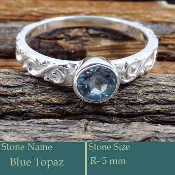 Blue Topaz Cut O - SCR819-Cut Gemstone Casting Ring Exclusive New Collection 925 Si