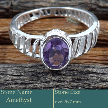 Amethyst Cut F - SCR818-Fabulous Look Cut Gemstone Solid 925 Silver Casting Ring