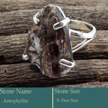 Astrophyllite Rough A - SPR953-Superb Silver Prong Setting Ring Natural Astrophyllite Ro
