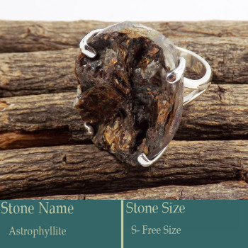 Astrophyllite Rough B - SPR953-Superb Silver Prong Setting Ring Natural Astrophyllite Ro