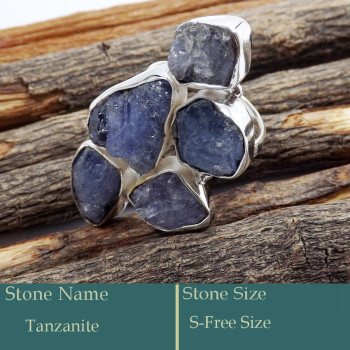 Tanzanite Rough H - SRR990-Pretty Look 925 Silver Cluster Ring Rough Gemstone Wholes