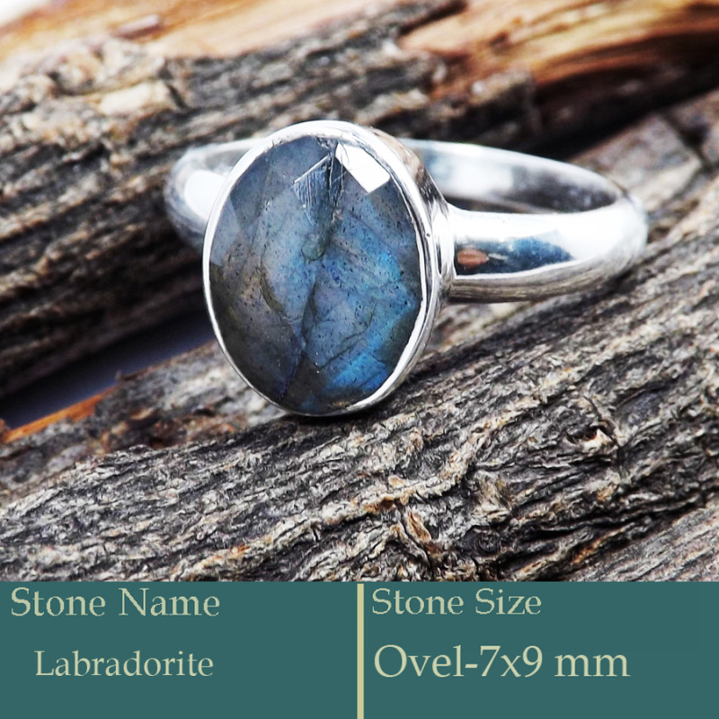 Labradorite Cut A - PSR765-925 Silver Ring Faceted Cut Gemstone Trendy Look Wholesal
