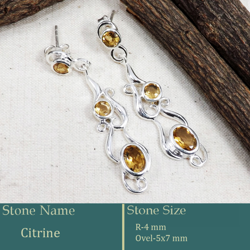 Citrine Cut O - CES949-Gorgeous Pretty Look Cut Designer Gemstone Earrings 925 S