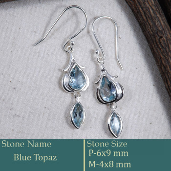 Blue Topaz Cut B - CES948-New Design Casting Earring 925 Sterling Silver Cut Gemsto