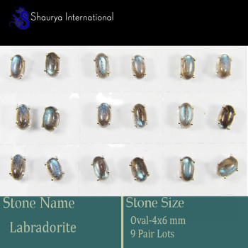 9 Pair Labradorite Cab B - SSE851-4x6mm Oval 9 Pair Lots Stud Earrings Cab Gemstone 925 Sil