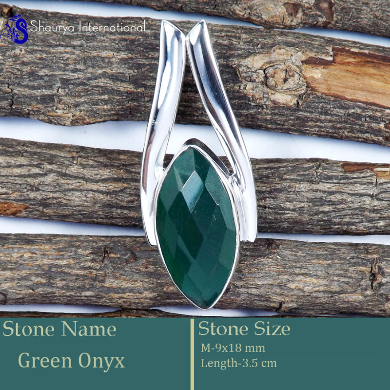 Green Onyx Cut O - SSP843-Stunning Cut Gemstone 925 Silver Pendant Wholesale India