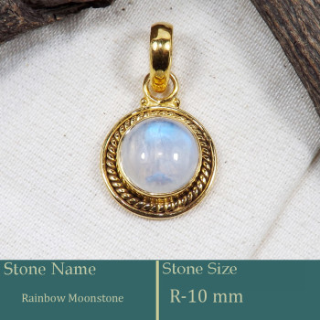 Rainbow Moonstone & Blue Topaz Cut C - CMJ875-Amazing 925 Silver 18k Gold Plated Pendant Cab & Cut Rain
