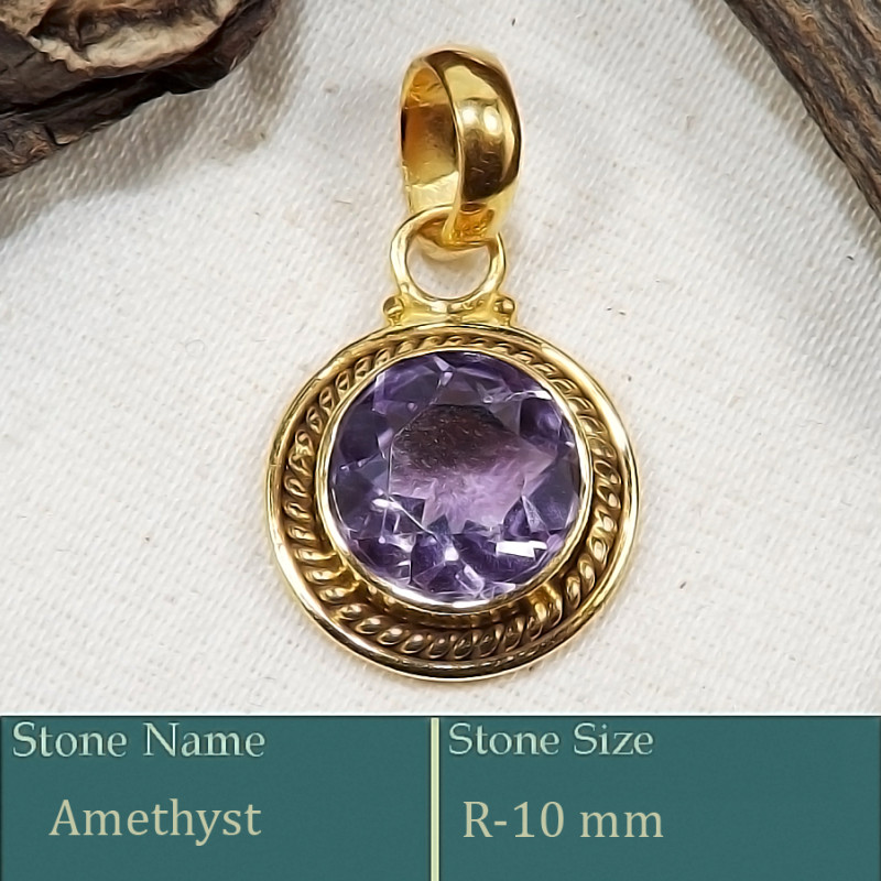 Amethyst Cut F - CMJ874-925 Silver 18k Gold Plated Party Wear Designer Pendant Cu