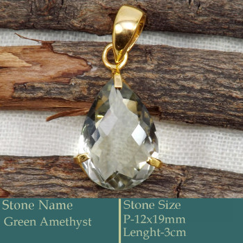 Green Amethyst Cut H - CMJ862-Gorgeous 925 Silver 18K Gold Plated Pendant Cut Gemstone