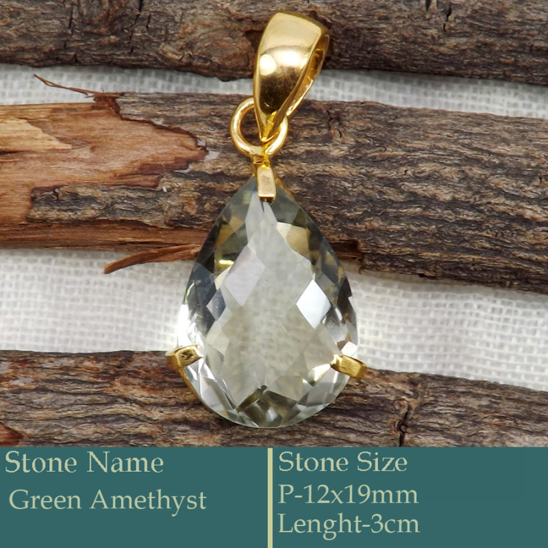 Green Amethyst Cut H - CMJ862-Gorgeous 925 Silver 18K Gold Plated Pendant Cut Gemstone