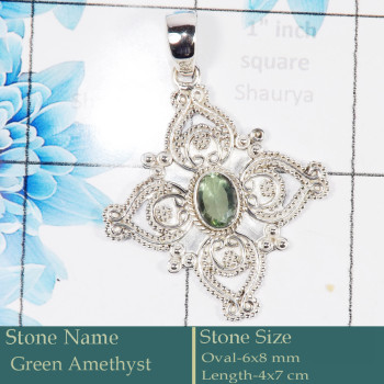 Green Amethyst Cut E - SD588-Attractive 925 Silver Designer Pendant Cut Gemstone Wholes