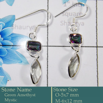 Green Amethyst & Mystic Cut E - BZE730-Charming 925 Silver Bezel Earrings Cut Gemstone Wholesale