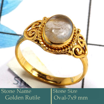 Golden Rutile Cab G - CMJ847-Dazzling 925 Silver 18K Gold Plated Ring Cab & Cut Gemsto