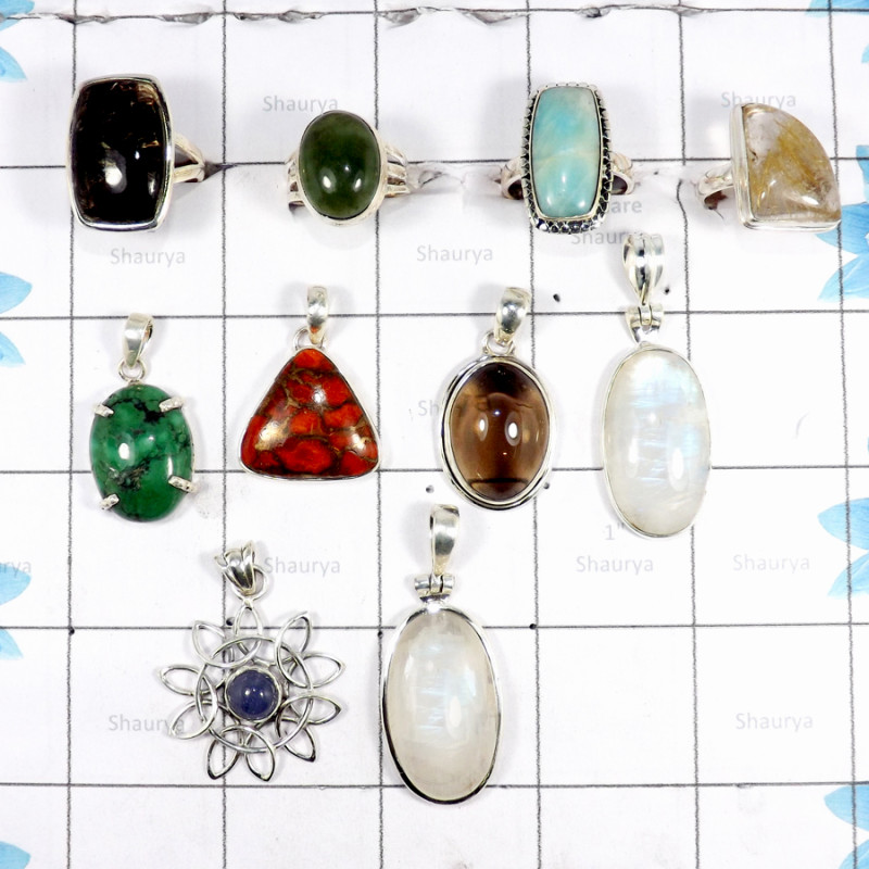 10 Pcs Mix Cab & Cut Stone A - BDA940-Elite 10 Pcs Mix Lots Ring Earrings Pendant Jewelry 925 S