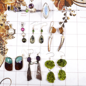 10 Pcs Mix Cab & Cut Stone A - BDA930-Sleek 10 Pcs Mix Lots Ring Earrings Pendant 925 Silver Cu