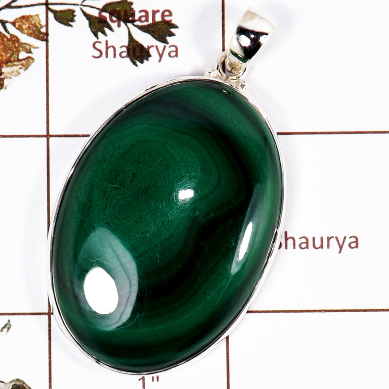 Malachite Cab H - ISP703-Gorgeous Green Malachite Cab Gemstone Chunky Pendant 925