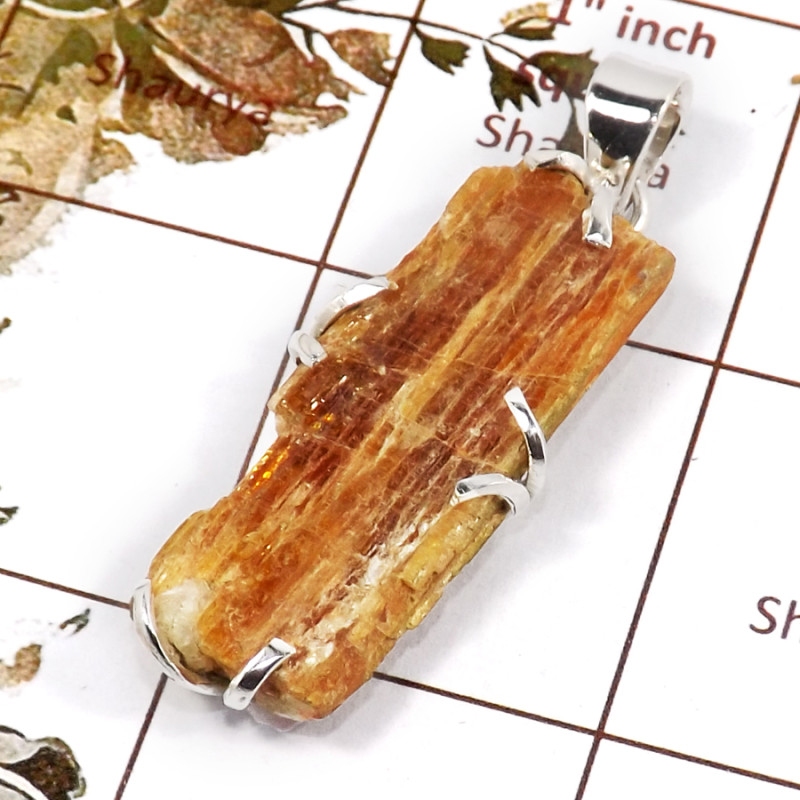Orange Kyanite B - SPS936-Beautiful Gemstone Orange Kyanite Handmade Long Pendants