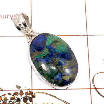 Malachite In Azurite Cab H - SD579-Awesome Malachite In Azurite Designer Large Pendant 925 St
