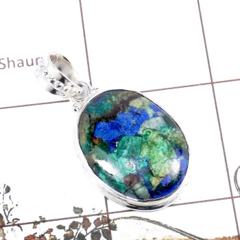 Malachite In Azurite Cab I - SD579-Awesome Malachite In Azurite Designer Large Pendant 925 St