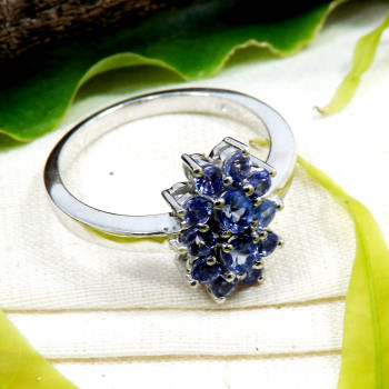 Tanzanite Cut O - SFJ935-Party Wear 925 Sterling Silver Ring Tanzanite Cut Gemston