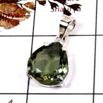 Green Amethyst Cut E - SPS920-925 Silver Prong Setting Pendant Stunning Green Amethyst